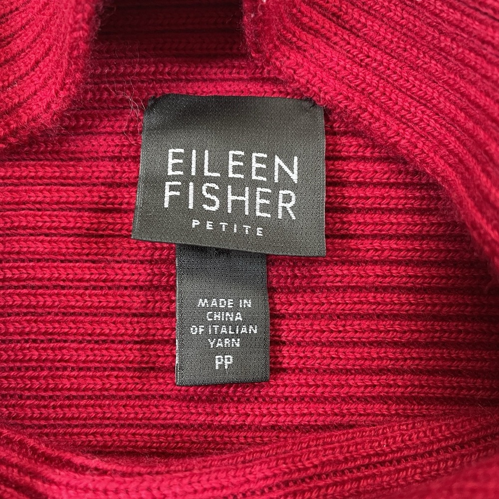 Eileen Fisher Merino Wool Funnel Neck Sweater Womens PP Petite (2P-4P)Red Ribbed - Picture 7 of 9